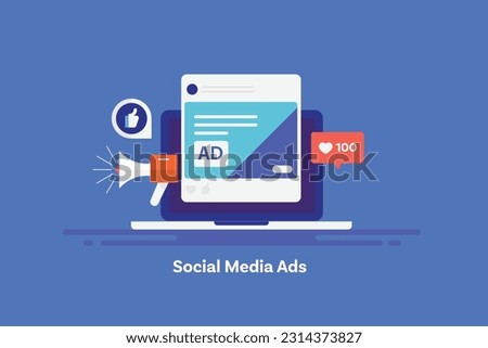 Social media ad campaign. Digital advertising strategy. Brand promotion on social media - vector illustration with icons