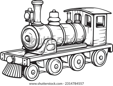 Toy Wooden Train, colouring book for kids, vector illustration	