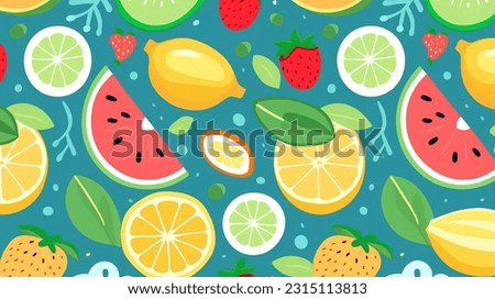 A Whimsical and Cheerful Seamless Fruits Pattern Illustration