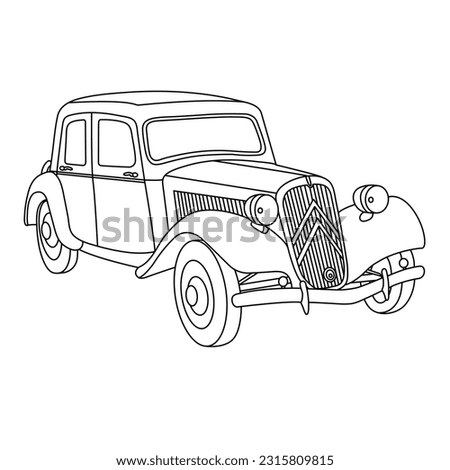 Adult Old Car Coloring Page. B11 Sport 4-Door Berline 1947 Outline Vector Illustration. Cartoon Vehicle Isolated on White Background. Vintage Car Concept. Automobile Black Contour Sketch Drawing