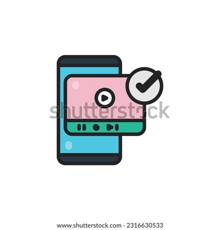 Media video on mobile filled outline icons. Vector illustration. Isolated icon suitable for web, infographics, interface and apps.