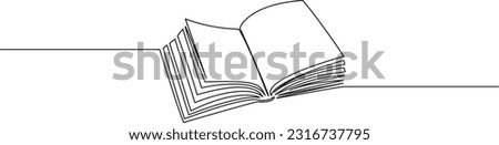 continuous single line drawing of open book, line art vector illustration