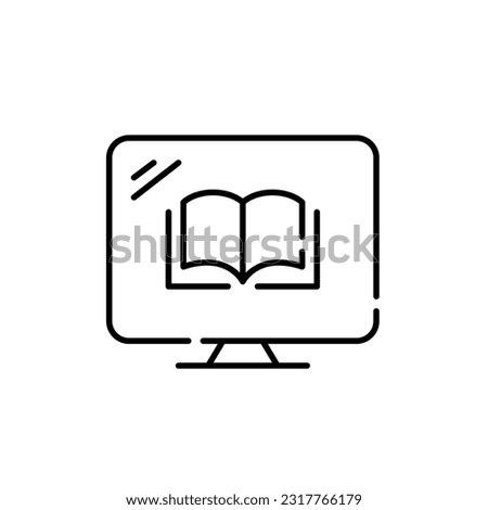 Electronic book on a desktop computer. Digital library for downloading books for learning or reading. Pixel perfect icon