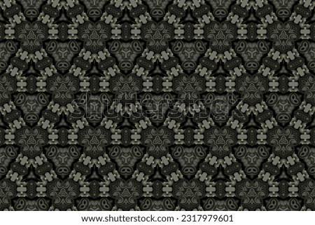 Elegant abstract ornament floral patterns in triangle style in gray, black and gold colors as wallpaper, wall decoration, digital background.