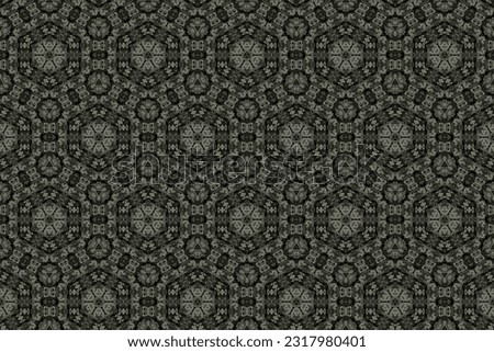 Elegant abstract ornament floral patterns in hexagon and triangle style in gray, black and gold colors as wallpaper, wall decoration, digital background.
