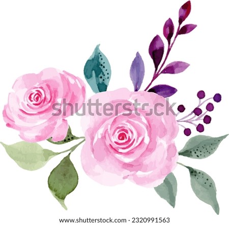 Watercolor pink rose flower bouquet for background, wedding, fabric, textile, greeting, card, wallpaper, banner, sticker, decoration etc.