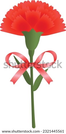 	
A red carnation flower with a ribbon tied around it