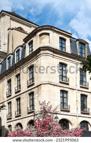 Paris, buildings in the Marais, in the center, in a typical street