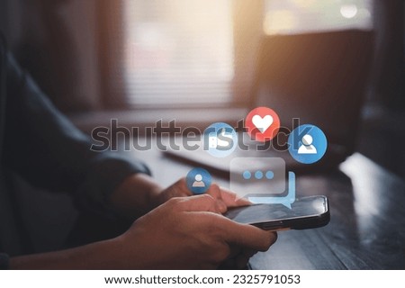 Social media and digital online concept, woman using smartphone The idea of ​​living on vacation and playing social media. social distancing work from home