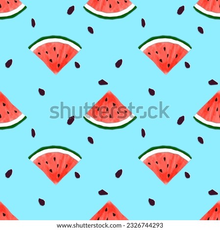 Seamless pattern with watermelon slices. Design for textile, greeting card, wrapping paper. Collage imitation.