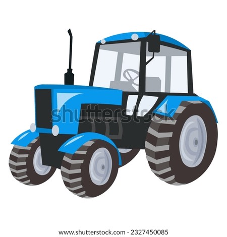Blue tractor on white background - vector image. Agriculture and rural concept 