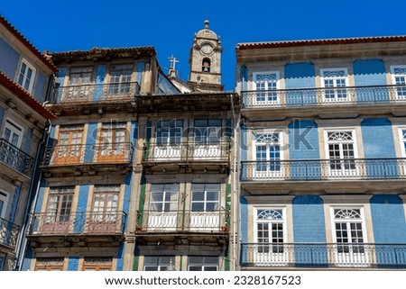 Beautiful colorful building facede in Porto Portugal with azulejo tiles 