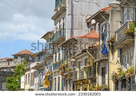 Typical houses with tiles and balconies in Porto