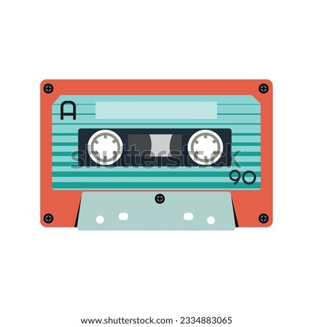 Retro music cassette. Stereo DJ tape, vintage 90s cassettes tapes and audio tape. antique radio play cassette, 1970s or 1980s rock music mix audiocassette.