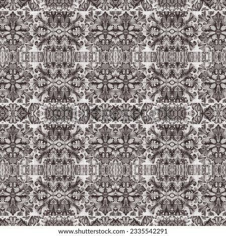 Grunge geo tie dye grey linen pattern. Seamless irregular mosiac in vintage brown for textured home decor. 