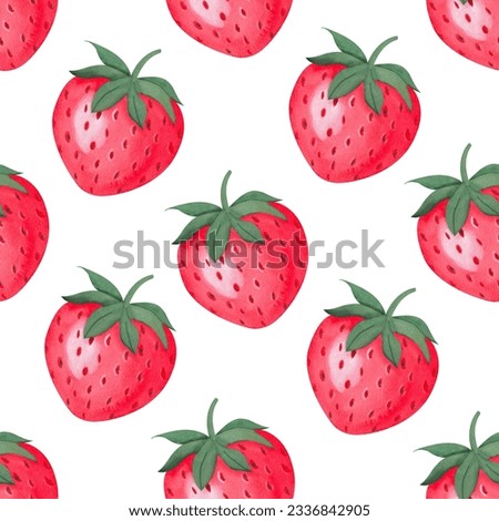 watercolor seamless pattern with red strawberry. Design for fabric, textile, wrapping paper, kitchen objects