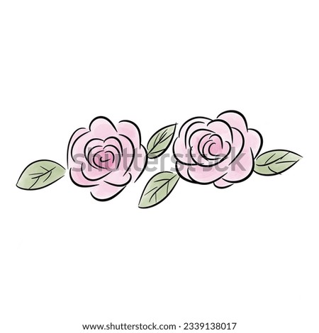 Sweet pink roses painted by watercolor