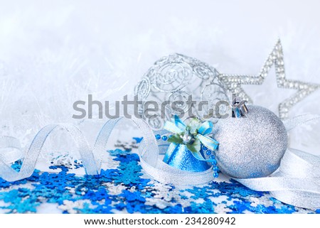 Christmas card with silver and blue decoration