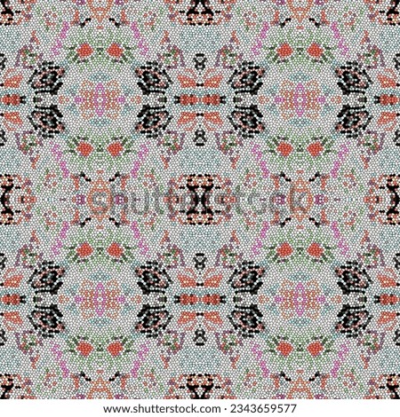 Aztec pattern. Seamless african print. Navajo folk design. Abstract retro texture. Cherokee print. Navajo texture. Indian motif. White, blue, pink, yellow, red aztec pattern.