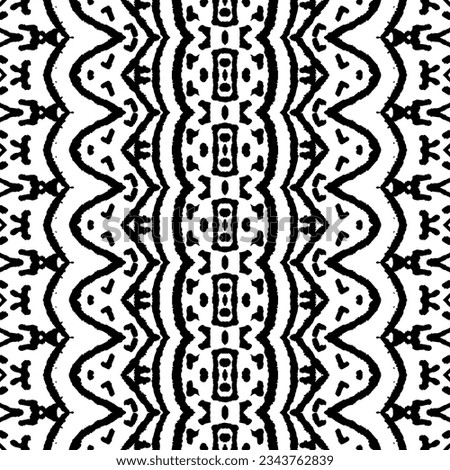 Seamless Wavy Batik. Ethnic Dark Scribble Batik. Black Color Geometric Pattern. Simple Tribal Ink Vector. Black Colour Ink Doodle Textile. Doodle Stripe Ink Pattern. Abstract Dark Watercolor Design