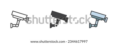 Surveillance camera different style icon set. Line, glyph and filled outline colorful version, outline and filled vector sign. Symbol, logo illustration. Vector graphics
