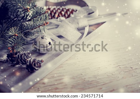 Christmas background with christmas decorations and candles / toned pictures