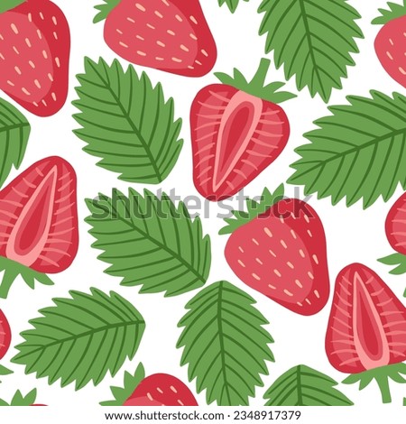 Strawberries and leaves. Seamless pattern.