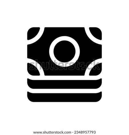 Cash black glyph ui icon. Paper money bundle. Pile of banknotes. User interface design. Silhouette symbol on white space. Solid pictogram for web, mobile. Isolated vector illustration