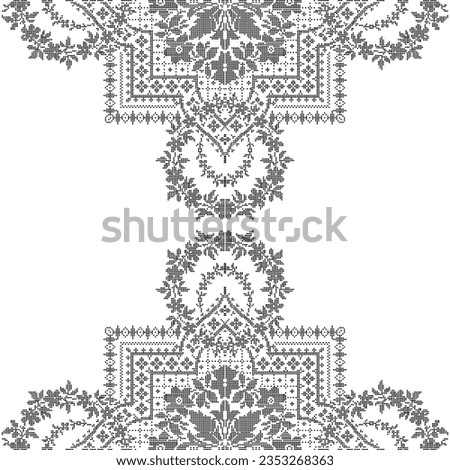 A black and white lace border pattern on a white background