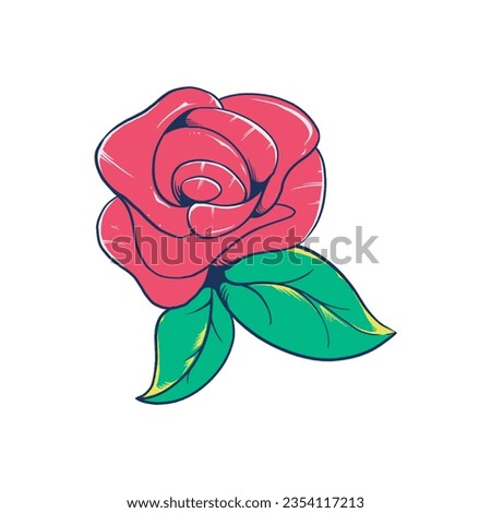 Rose flower retro illustration with red color