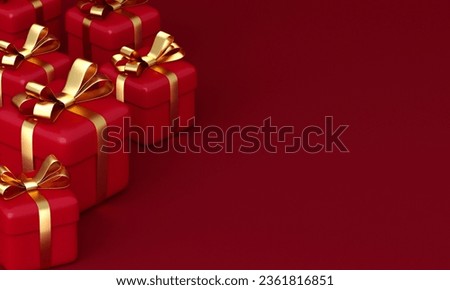 Realistic 3d red gift boxes on a red background