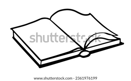 Open book icon. Hand drawn doodle style vector illustration. Education, story telling, literature concept. Sign for logotype, poster, invitation design.