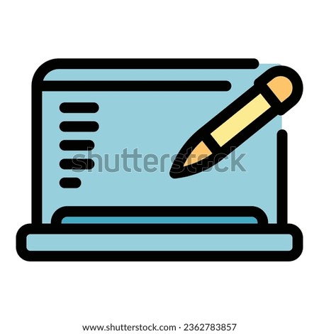 Laptop stylus icon outline vector. Design pad. Draw signature color flat
