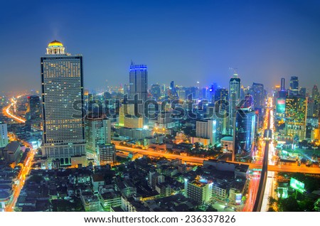 Beautiful cityscape Bangkok business district and residential. In the twilight, Thailand