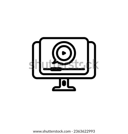 Video player on computer, outline icon. Vector illustration. Isolated icon is suitable for web, infographics, interfaces, and apps.
