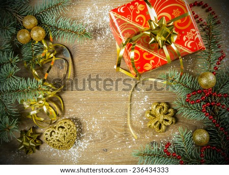 Christmas decoration against wooden background