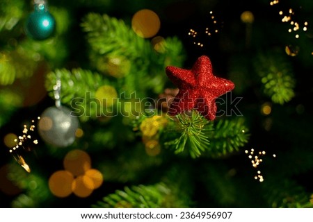 Red star on a Christmas tree with illumination