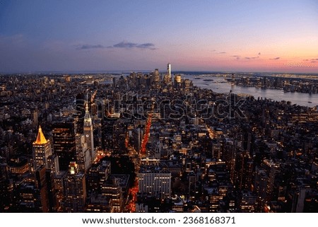New York City Skyline seen from the Empire State Building at Dusk