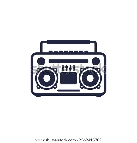 boombox icon, old cassette tape recorder on white