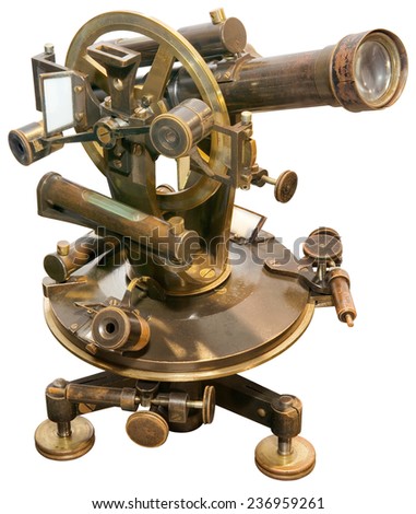 Old Brass Theodolite Isolated with Clipping Path