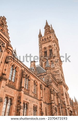 University of Glasgow campus in spring featuring classic scottish gothic style architecture
