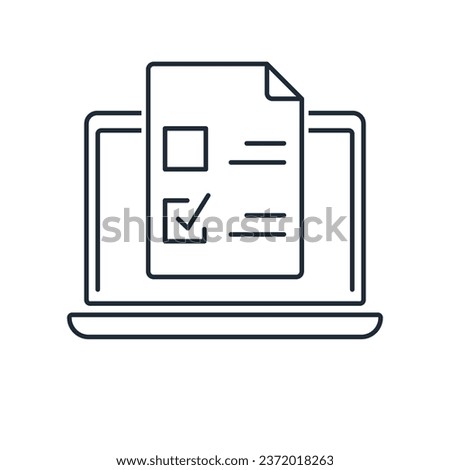 Voting ballot on laptop screen. Vector linear icon isolated on white background.