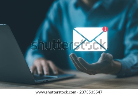 send an information message email from the laptop. icon new email, smart SMS mail on digital. business communication contact newsletter concept. marketing social media. write text on the web