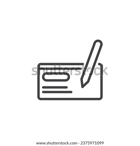Bank check and pen line icon. Banking payment receipt linear style sign for mobile concept and web design. Invoice bill outline vector icon. Symbol, logo illustration. Vector graphics