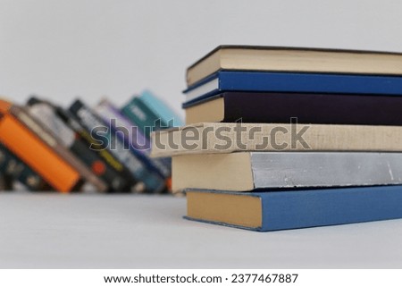 Pile of  books on white background