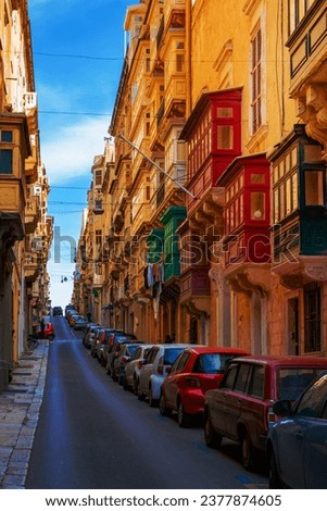 Colorful Streets of Valletta Malta, City trip at the capital of Malta with Streets full of color balconies. 