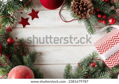 Christmas concept - background with fir tree and decor