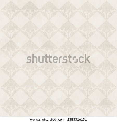 Beige watercolor with floral geometric background. Iris flower motif. Vintage or art deco style. 