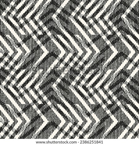 Monochrome Brushed Ornate Broken Geometric Motif Textured Pattern
