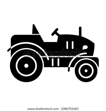 Mini tractor solid icon, Garden and gardening concept, farm cultivator sign on white background, silhouette of small compact tractor icon in glyph style for mobile and web. Vector graphics